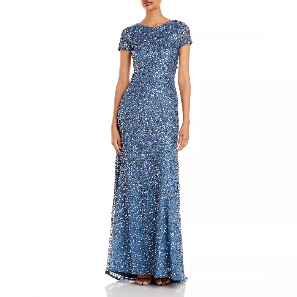 Adriana Pappel Cap Sleeve Gown in Nile